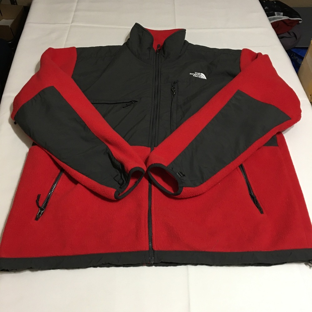 The North Face Denali Jacket Mens 2XL Red Black Full Zip Polartec Fleece